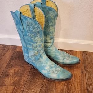 Lucchese turquoise western snip toe cowboy boots size 9.